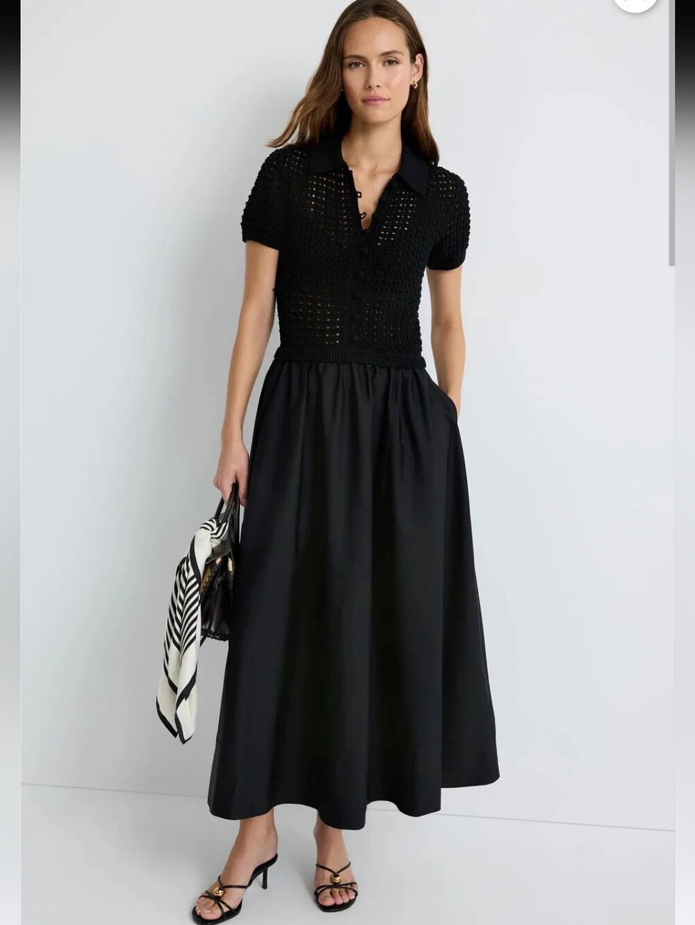 Polo Ralph Lauren Black Mesh Midi Shirt Dress Size S